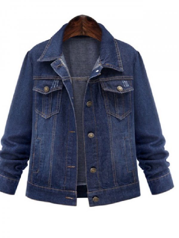 Women's Single Breasted Denim Jacket Regular Solid Colored Daily Basic Blue