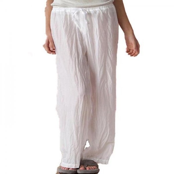 Women's Casual / Sporty Chino Comfort Casual Home Wide Leg Pants Solid Colored Ankle-Length Drawstring Stripe Pocket White Black