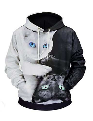 Men's Activewear Set Color Block Animal Hooded Daily Basic Hoodies Sweatshirts Black