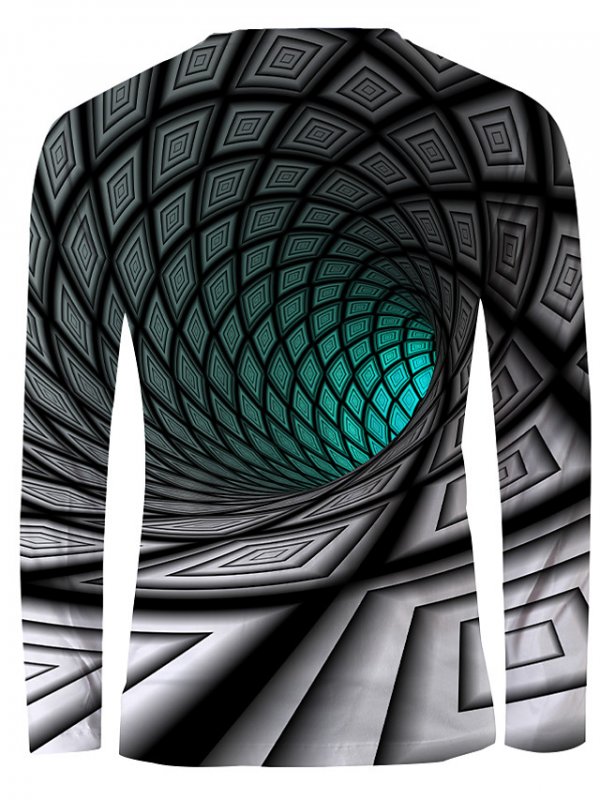 Men's Graphic Optical Illusion T-Shirt Print Long Sleeve Daily Tops Basic Elegant Round Neck Green