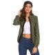 Women's Lightweight Patchwork Stand Collar Zip Up Jacket Army Green