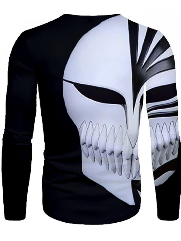 Men's 3D Graphic T-Shirt Print Long Sleeve Daily Tops Round Neck Black/White