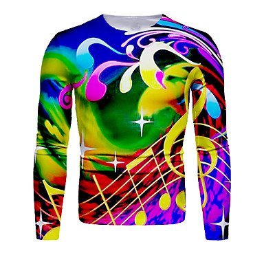 Men's Graphic T-Shirt Long Sleeve Daily Tops Basic Round Neck Rainbow